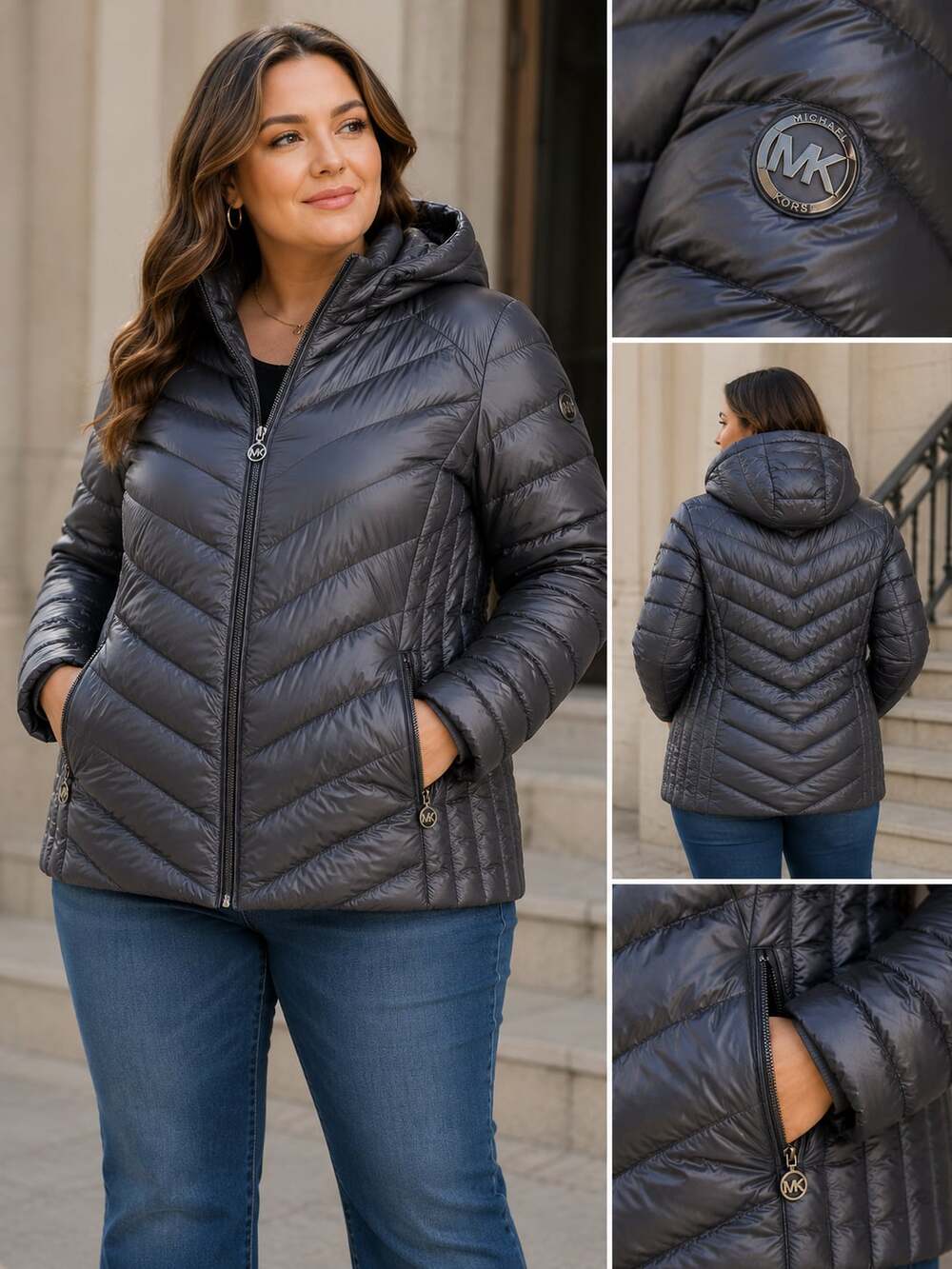 Michael Kors Women's Lightweight Hooded Packable Puffer Jacket